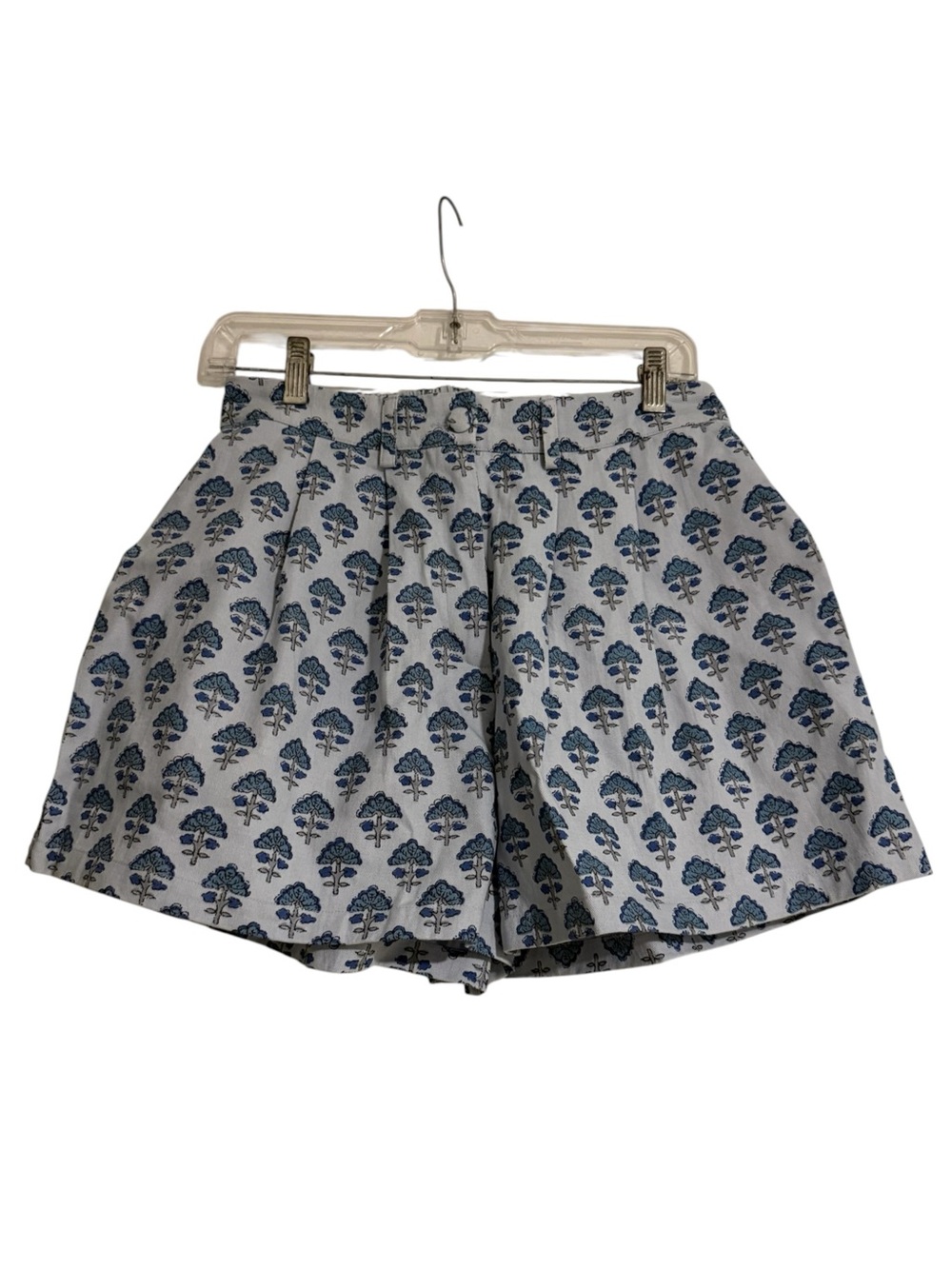 The Pants Store Printed High-Waisted Pleated Shorts In Blue Size Medium